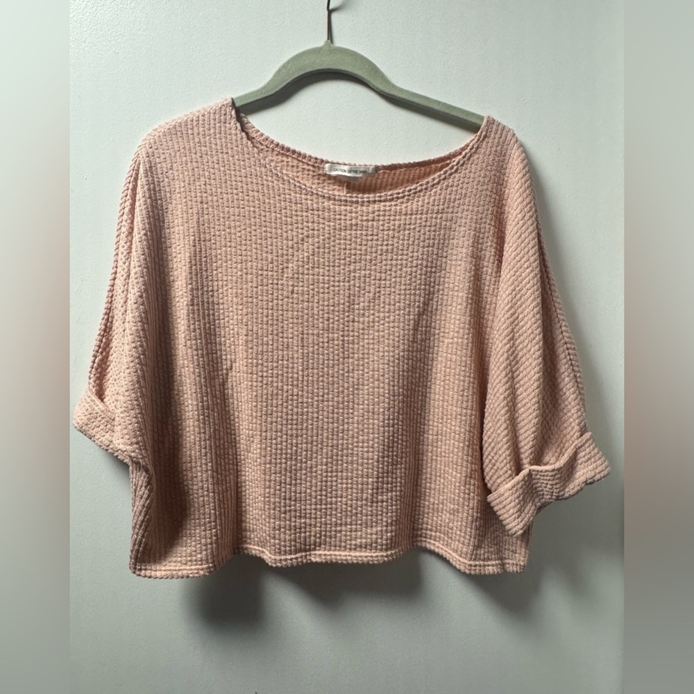 Caution To The Wind Pink Cuffed Sleeve Crop Blouse